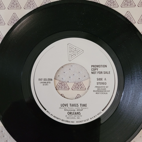 💿🎼📀🧿 Orleans "Love Takes Time" Promotional Rare Copy 45 rpm 🎶 🎵 - Picture 2 of 2